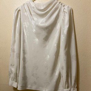 Vintage 1960's The Wilroy Traveler Women's White Floral High Neck Blouse Size 8